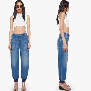 NWT MOTHER The Peeler Jogger Ankle Slouchy Fit Mid Rise Jeans Blue Wash Size:27
